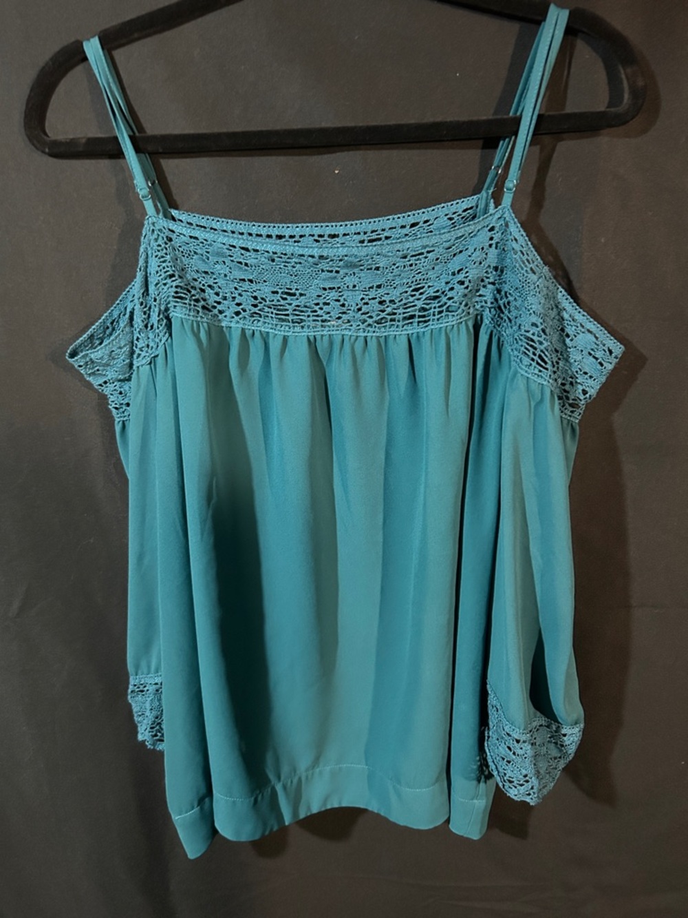 Boho Flowy Teal Crochet-Trim Cold-Shoulder Top NY & Co